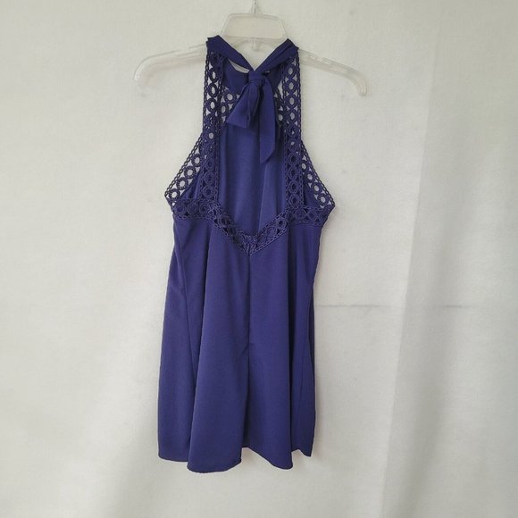 Lulus Dress‎ Womens S Any Sway Shape Or Form Crochet Lace Halter Dress Blue Flaw - Picture 5 of 16